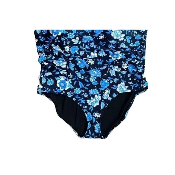 NWT J.Crew Floral Ruched One Shoulder Swimsuit BM459 24 Midnight Blue #2904 - Picture 4 of 14